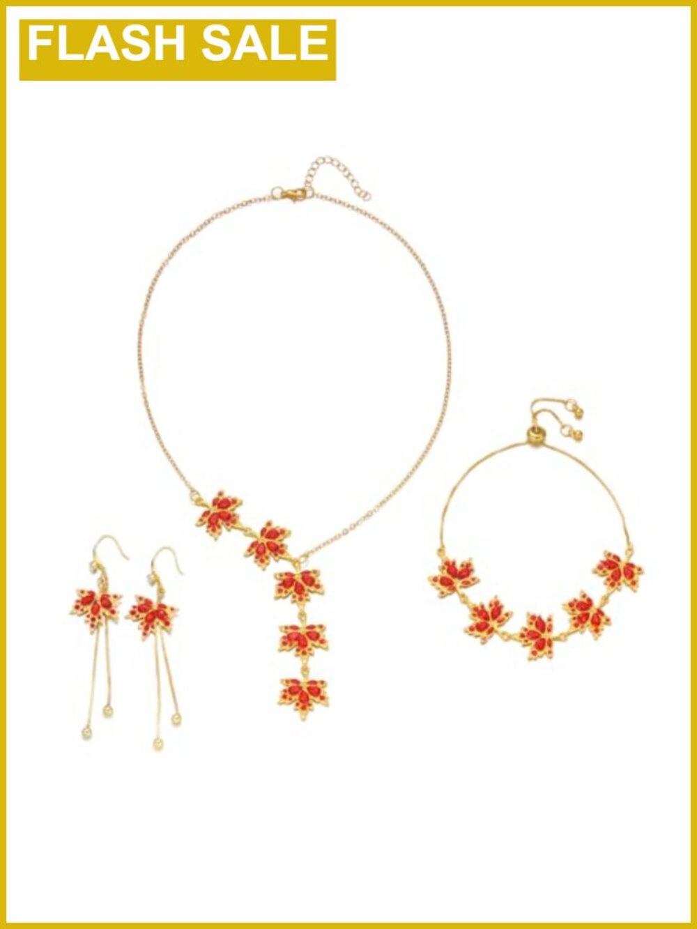 3pcs Fall Maple Leaf Jewelry Set Necklace Choker Bracelet Earrings Women